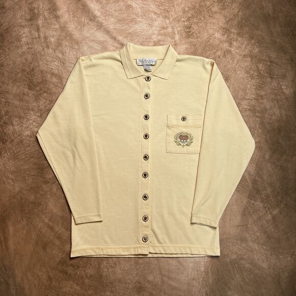 Melbourne Elements Vintage 80s Pale Yellow Crest Cardigan Embroidered Women's S - Picture 1 of 6
